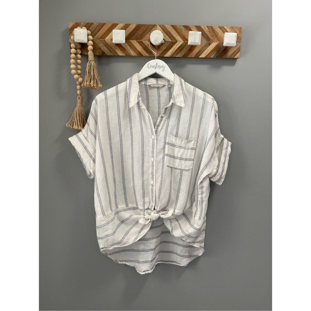 Athleta striped oversized button down top Size S